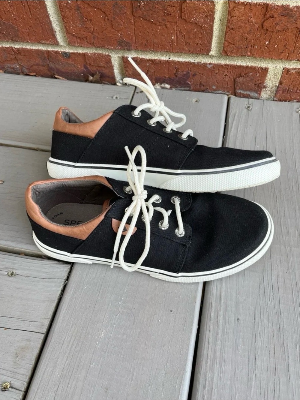 Sperry Kids SP-Ollie Black Canvas Lace Sneaker Shoes Size 4M Almost Like New